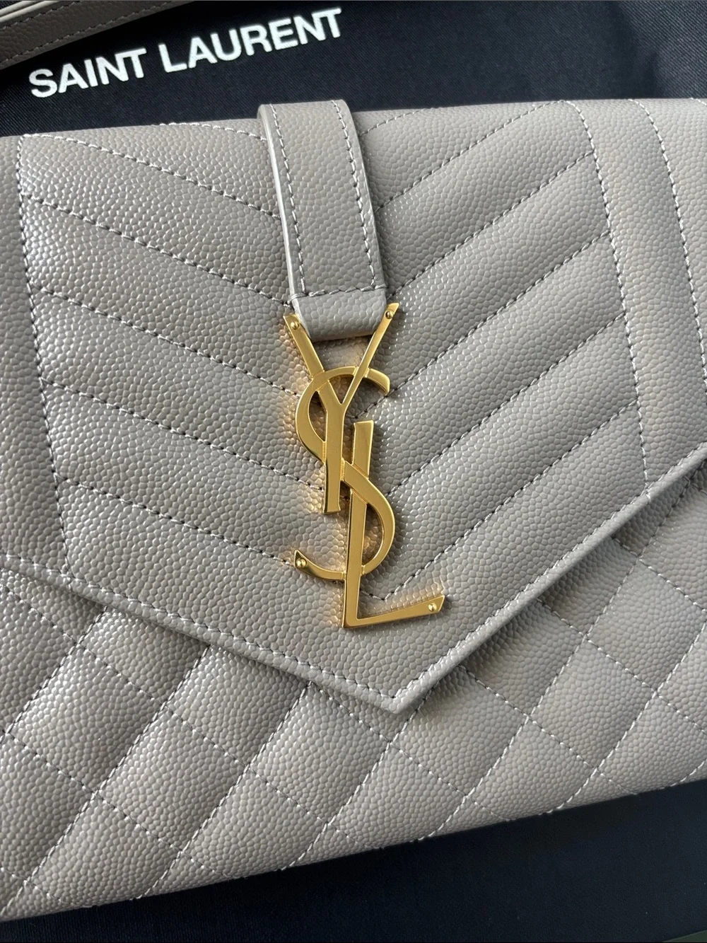 Saint Laurent Envelope Pouch in Quilted Powder Grain Embossed Leather